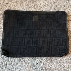 Vintage 80s Fendi Black Monogram Envelope Clutch